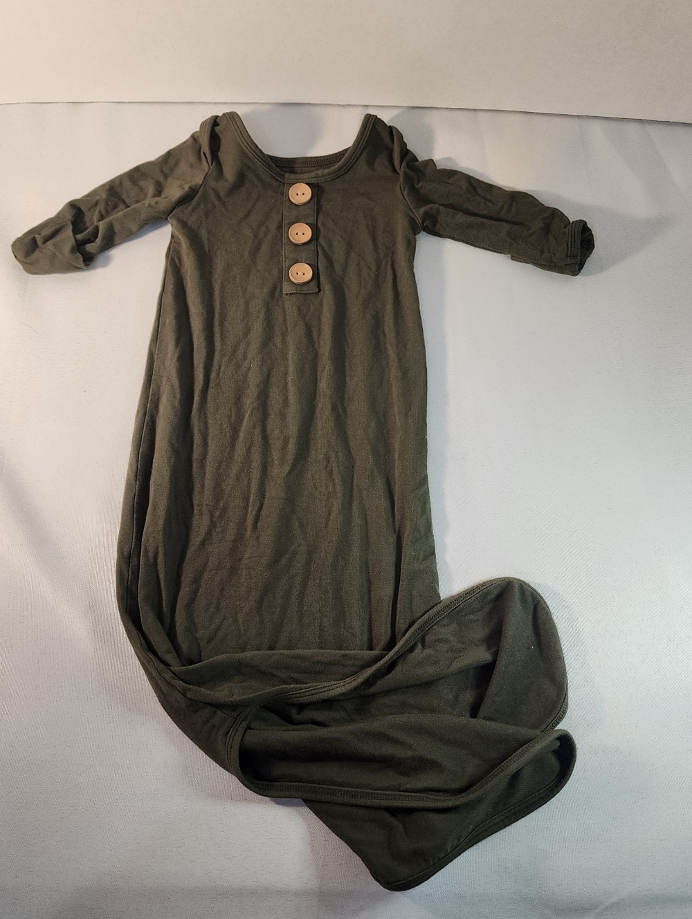 Caden Lane Solid Olive Bamboo Baby Knot Gown Size 0-3M